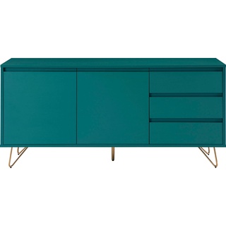 Sideboard, mit Hairpin Beinen, Anrichte mit matter Lackierung, in modernen Farben, petrol/Gold, , 57542354-0 B/H/T: 150 cm x 70 cm x 40 cm