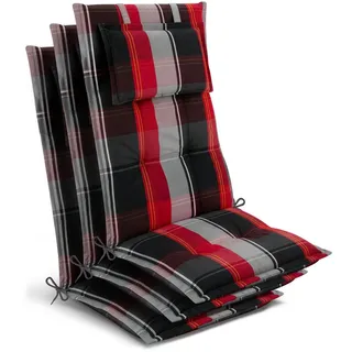 Beautissu Hochlehner Auflage 120 x 50 x 7 cm Schwarz/Rot/Weiß-Kariert 3 St.