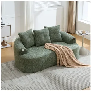 OKWISH Sofa Loungesofa Küchensofa, mit Chenille-Kissen, rund und tief, ohne Federkern, inkl. drei Zierkissen grün