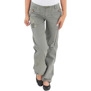 Sotala Damen Cargohose Boyfriend Jeans Hose Hüfthose Stretchhose Chino Baggy Khaki S (36) - 36
