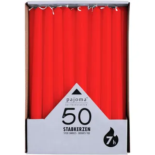 pajoma® Stabkerzen Rot - 50 Stück | Höhe 25 cm, Ø 2 cm | Brenndauer ca. 7 Std. | Vielseitig als Tisch-, Deko-, Weihnachtskerze & für Gastro-Events