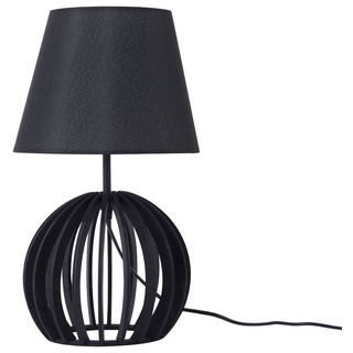 BELIANI Tischlampe Schwarz Holz 41 cm Stoffschirm Lampenfuß in Gitteroptik Kabel mit Schalter Landhausstil