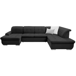 Cantus Wohnlandschaft, Graubraun, Metall, Uni, 5-Sitzer, Ottomane rechts, U-Form, 342x208 cm, Made in EU, seitenverkehrt erhältlich, Hocker Rücken echt, Wohnzimmer, Sofas & Couches, Wohnlandschaften, Wohnlandschaften in U-Form