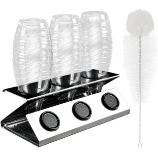 ipow Flaschenhalter Edelstahl Abtropfhalter für Sodastream Crystal und Emil Flaschen Deckelhalter Abtropfständer mit Einer Reinigungsbürste und Silikon Abtropfwanne