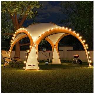 Swing&Harmonie Faltpavillon LED Event Pavillon XXL DomeShelter 450cm, inkl. Solarmodul Designer Gartenzelt mit Beleuchtung Camping Partyzelt orange