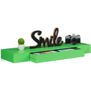 Relaxdays Wandregal mit Schublade, hängend, Design, 25cm tief, Wohnzimmer, Wandschublade, Wandboard, grün