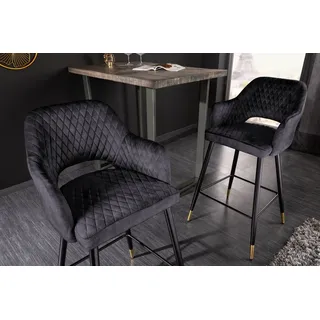 riess-ambiente Barhocker PARIS grau/schwarz/gold - Samt, Metall, mit Armlehne & Ziersteppung (Einzelartikel, 1 St), gepolstert & im edlen Look – ideal für Kücheninsel & Hausbar grau