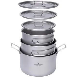 iBasingo Camping Titan Kochtopf mit Deckel Klappgriff Ultraleicht Outdoor Kochgeschirr Metall Saucentopf Feuertopf Tragbar Reise Topf Koch Set Backpacking Ausrüstung für 1-3 Personen