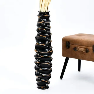 Leewadee Große Deko Bodenvase Für Dekozweige, Hohe Standvase Für Pampasgras, Design Holzvase, 70 cm, Schwarz