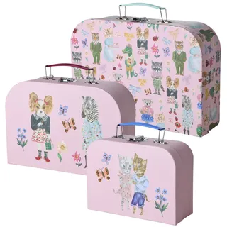 RICE Papp Koffer 3er Set Nathalie Lété, 30 x 20 x 9 cm, pink