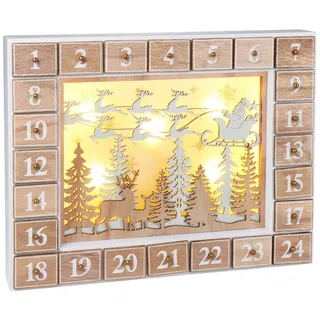 Brubaker Wiederverwendbarer Adventskalender aus Holz zum Befüllen - Fliegender Weihnachtsmann mit LED-Beleuchtung - DIY Weihnachtskalender 35.5 x 6 x 27 cm