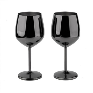 DOPWii Weißweinglas Stielgläser aus Edelstahl, Wein-, Champagnergläser, 500-ml-Cocktailgläser (2er-Set) schwarz
