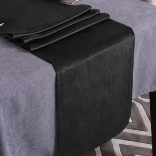 Tischläufer Schwarz 35 x 240 cm modern Tischdeko Samtoptikoptik | Tischläufer outdoor Lotuseffekt Durchsichtiger Läufer Wasserabweisend Dekoration für Küche Weihnachten Geburtstag Hochzeit