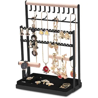 Schmuckständer, Schmuckhalter, Schmuck Ketten Organizer Ständer mit herausnehmbarem Aufbewahrungsbasis, Schmuckbaum Kettenhalter, Kettenaufbewahrungsständer, für Halsketten, Armbänder, Ringe, Schwarz