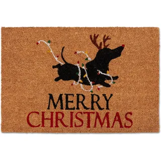 Fußmatte ASTRA "Kokosvelours Dackel xmas 40c60", beige, B:40cm H:1,4mm L:60cm, Kokos, Teppiche, Fußmatte, Kokos, Natürliches Material, Hund, Weihnachten