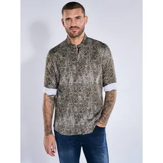 emilio adani Herren Jerseyhemd mit Paisley-Muster Braun slim fit gemustert Button Under - M