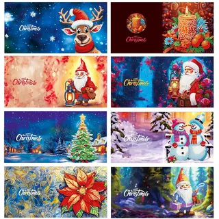 8er Set DIY Diamond Painting Grußkarten Set Weihnachten, Christmas Diamond Painting Greeting Cards Weihnachtskarte for Kinder & Erwachsene