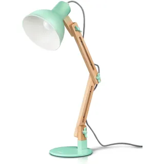 tomons Schreibtischlampe, LED Tischlampe im Klassichen Holz-Design, Nachttischlampe, Lampe mit Verstellbarem Arm, Tischlampe Wohnzimmer für Zimmer Büro, Weiß
