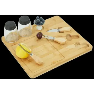 HOOZ Käsebrett mit Käsemesser, Servierplatte im Set für Käse & Obst, Bambus, (Set, 1-St., 1 Brett, 3 Messer), Mit Aussparungen für Messer braun 33 cm x 29 cm x 2 cm