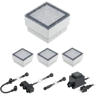 ledscom.de Boden-Einbauleuchte 4er Set Kunststoff 10x10 cm 6,7 cm grau