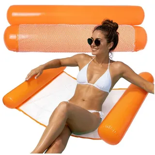 Moto Active Luftmatratze Wasserhängematte aufblasbar Pool Luftmatratze Netz Kopfkissen Strand, (Wasserhängematte Badeinsel in 3 Farben, 1-St., 120x70cm), Netzfläche Kopfkissen Pool Strand orange
