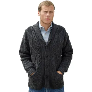 Aran Crafts Irische Strickjacke für Herren mit Zopfmuster (100% Merinowolle), anthrazit, XX-Large - XXL