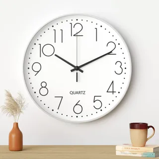 Mesybveo Wanduhr, 30 cm, leises Quarzwerk, modernes minimalistisches Design (weiße)