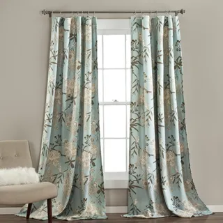 Lush Decor Botanische Gartenvorhänge, Blumen-Vogel-Druck, Raumverdunkelung, Fenstervorhänge-Set für Wohnzimmer, Esszimmer, Schlafzimmer, 1 Paar, Blau, 132 cm B x 213 cm L