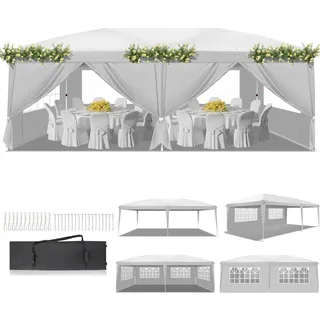 BreezTerra Pavillon 3x6 m,Faltpavillon Wasserdicht Windfest UV 50+ Sonnenschutz, mit 6 Seitenwände,4 Fenster,Höhenverstellbare, Stabil Gartenzelt Partyzelt für Garten, Party, Terrasse,Camping Weiß