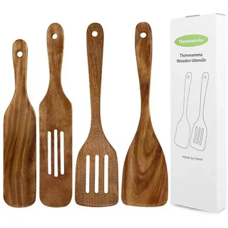 LuxusKollektion Pfannenwender Pfannenwender Holz Geschlitzt Set 4er 4 Pfannenwender Holz braun