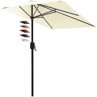 Miecoae Halbschirm Balkon Klein Mit Ständer 2.5m Sonnenschirm Halbrund Knickbar 250 Cm Wandschirm Balkon-schirm Kurbel Polyester Sonnenschutz Terrasse Passgenau Wände Handkurbel(Beige) - 5 Ribs 2.5m 8.2ft