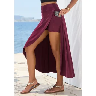 Maxirock LASCANA, Damen, Gr. 46, bordeaux, Jersey, Obermaterial: 95% Viskose, 5% Elasthan, unifarben, figurumspielend knöchellang, Röcke Maxirock, mit integrierter Shorts und kleiner Tasche, Strandrock, Sommerrock, Topseller