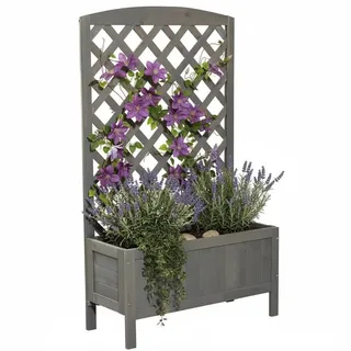 Melko Rankgitter Rankhilfe mit Blumenkasten Spalier Holz 72x30x120 cm Grau