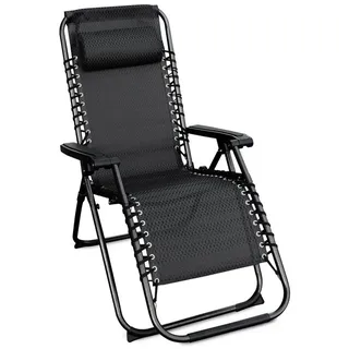 Spetebo Hochlehner Relax Sessel verstellbar mit Kopfkissen - grau, Verstellbarer und klappbarer Garten Liegestuhl grau