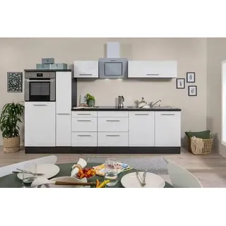 Küchenzeile mit Geräte Weiß Hochgl/Eiche Grau B: ca. 300cm