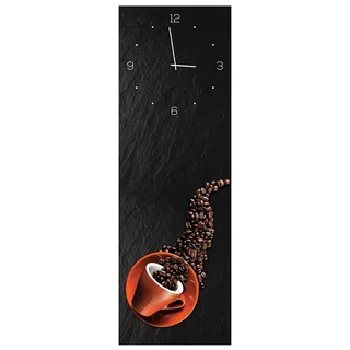 levandeo Wanduhr aus Glas 20x60cm Uhr als Glasbild Küche Kaffee Kaffeebohnen Tasse Deko