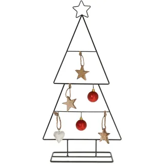 Tannenbaum Aufsteller Schwarz Mit 6 Haken Zum Dekorieren - 56 Cm - Metall Ständer Für Zierschmuck Mit Stern Spitze - Weihnachten Advent Deko Tanne Für Baumschmuck