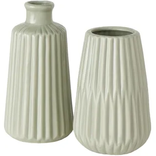 Seaside No.64 - Handgearbeitete Steingut Blumenvasen im 2er-Set - Wasserdicht in unterschiedlichen Formen und Farben - Moderne Tischdekoration für Esszimmer, Wohnstube, Hochzeiten (Salbei, matt)