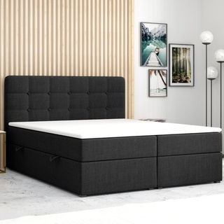 Boxspringbett PRAG Chesterfield – Optik mit Bettkasten 180 x 200 cm Webstoff Schwarz Bett Bettkasten Ehebett Hotelbett Designerbett Luxus