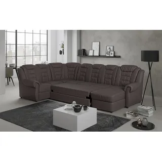 Wohnlandschaft HOME AFFAIRE "Boston U-Form" Sofas Gr. B/H/T: 333 cm x 102 cm x 216 cm, Kunstleder SOFTLUX, langer Schenkel links-Recamiere rechts-Bettfunktion rechts, Mit Bettfunktion-mit Schubkasten, braun (mud) Wohnlandschaften Gemütliche Wohnlandschaft mit hoher Rückenlehne in klassischem Design