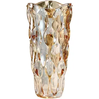 AiiBowy Vase Glas, Boho Blumenvase 23cm, Vasen Groß Bunt, Glas Blume Vase, Vasen Groß Modern, Glasvasen Vintage Rund für Tischdeko,Geschenk Hochzeit,Housewarming Party, Deko (Bernstein)