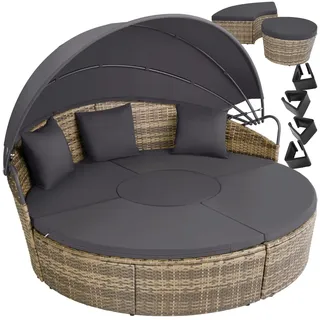 tectake® Rattan Sonneninsel, widerstandsfähig, klappbares Sonnendach, variabel aufstellbar