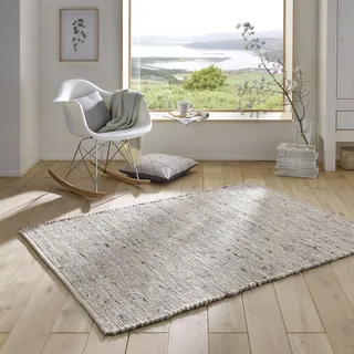 Taracarpet Handweb-Teppich Malmoe Wolle im Skandinavischem Landhaus Design Wohnzimmer Esszimmer Schlafzimmer Flur Läufer beidseitig verwendbar hellgrau meliert 120x170 cm