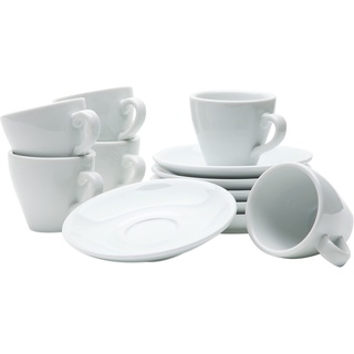 Gastro Spirit - 12-teiliges Espresso-Tassen Set - Weiß, 90 ml, Porzellan, dickwandig, spülmaschinenfest, italienisches Design - 6er Kaffee-Tassen Set mit Untertassen