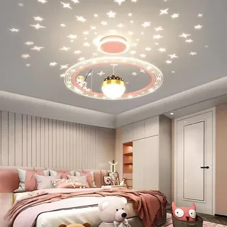HTsilphelene Deckenlampe Kinderzimmer,kinderzimmer Lampe Decke Mit Projektor Sterne Dimmbar Runde Moderne Kronleuchter Deckenleuchte Für Mädchen Jungen Zimmer Kinderzimmer Kinder (Rosa)