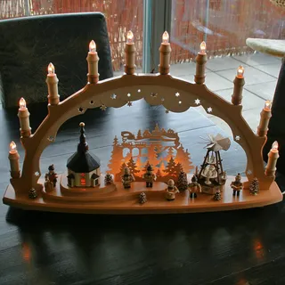 3D Holz Schwibbogen Seiffener Kirche Lichterbogen Erzgebirge Pyramide Buche hell