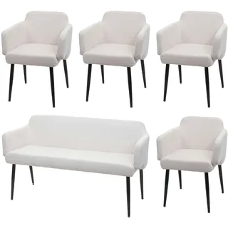 Mendler Esszimmer-Set HWC-L13, 4er-Set Stuhl+Sitzbank Esszimmergruppe Sitzgruppe Esszimmergarnitur, Stoff/Textil - Creme-weiß