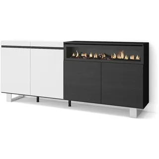 SKRAUT HOME Sideboard, Schrank, Küche, Sideboard, Flurmöbel, 200x35x87cm, 4 Türen, Elektrischer Kamin, Industriedesign, Moderner Stil, Schwarz und weiß _ 59_16