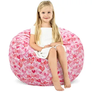 Decalsweet Sitzsack Kinder Spielzeug Stofftier Aufbewahrung, Große Größe Kuscheltiere Aufbewahrung für Mädchen Jungen, Aufbewahrung Organizer Lagerung Kinderzimmer Rosa Herz(Nur Tasche)