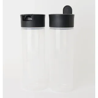 TUPPERWARE Quetschflaschen Öl/Essig Ausgiesser 2X 360ml Schwarz/Transparent + Kugelschreiber metallic
